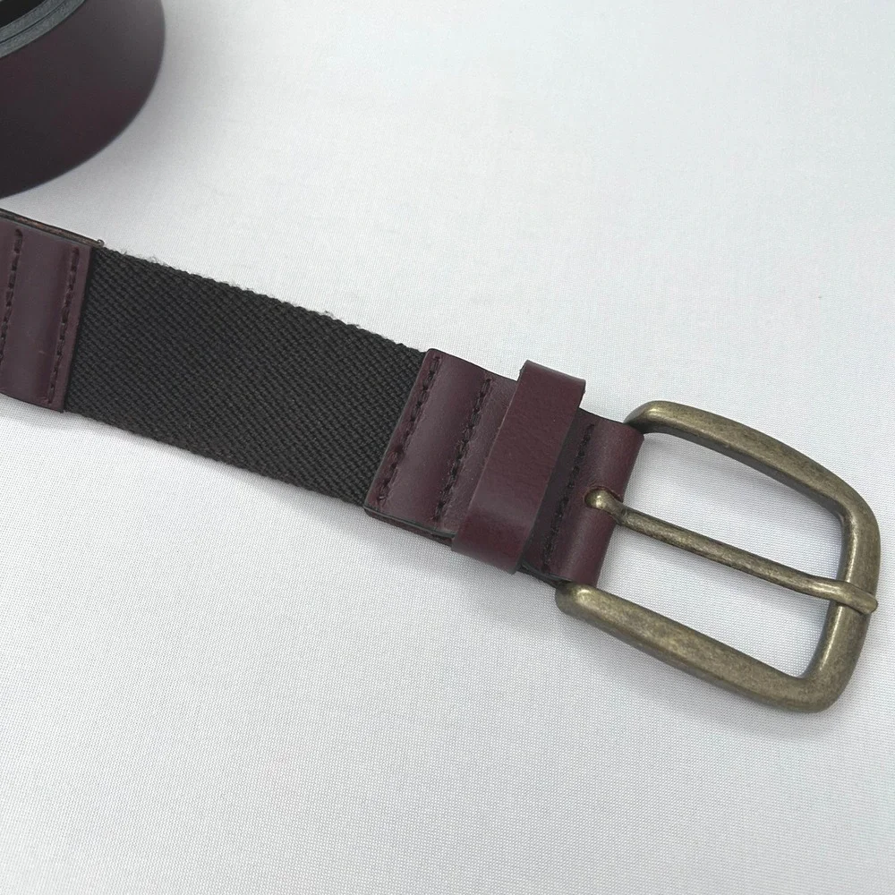 LL Bean Belt Mens 44 Burgundy Brown Leather Elastic Stretch Brass Buckle UK Made